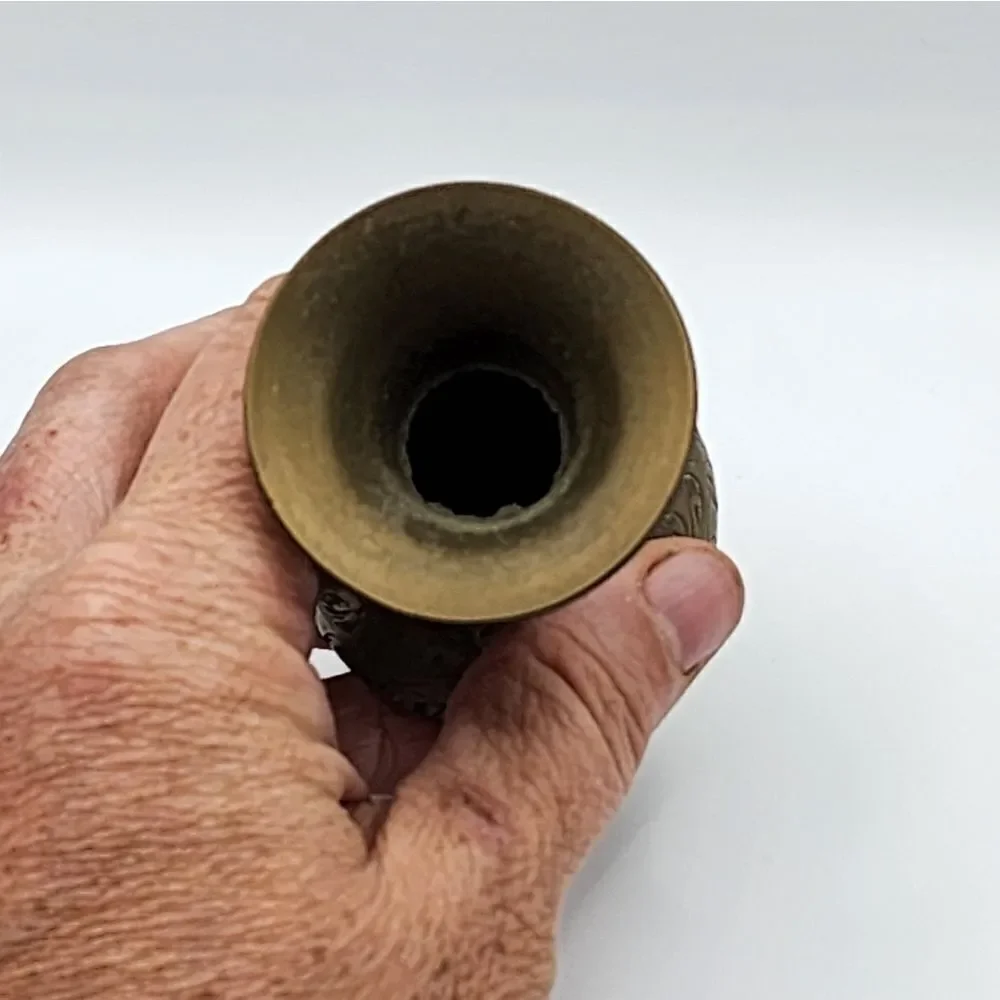 Vintage Brass Bud Vase India Hand Engraved  Design